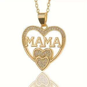 Gold MAMA Heart Necklace –‎ Sparkly Jewelry Gift for Mom, Mother’s Day Present